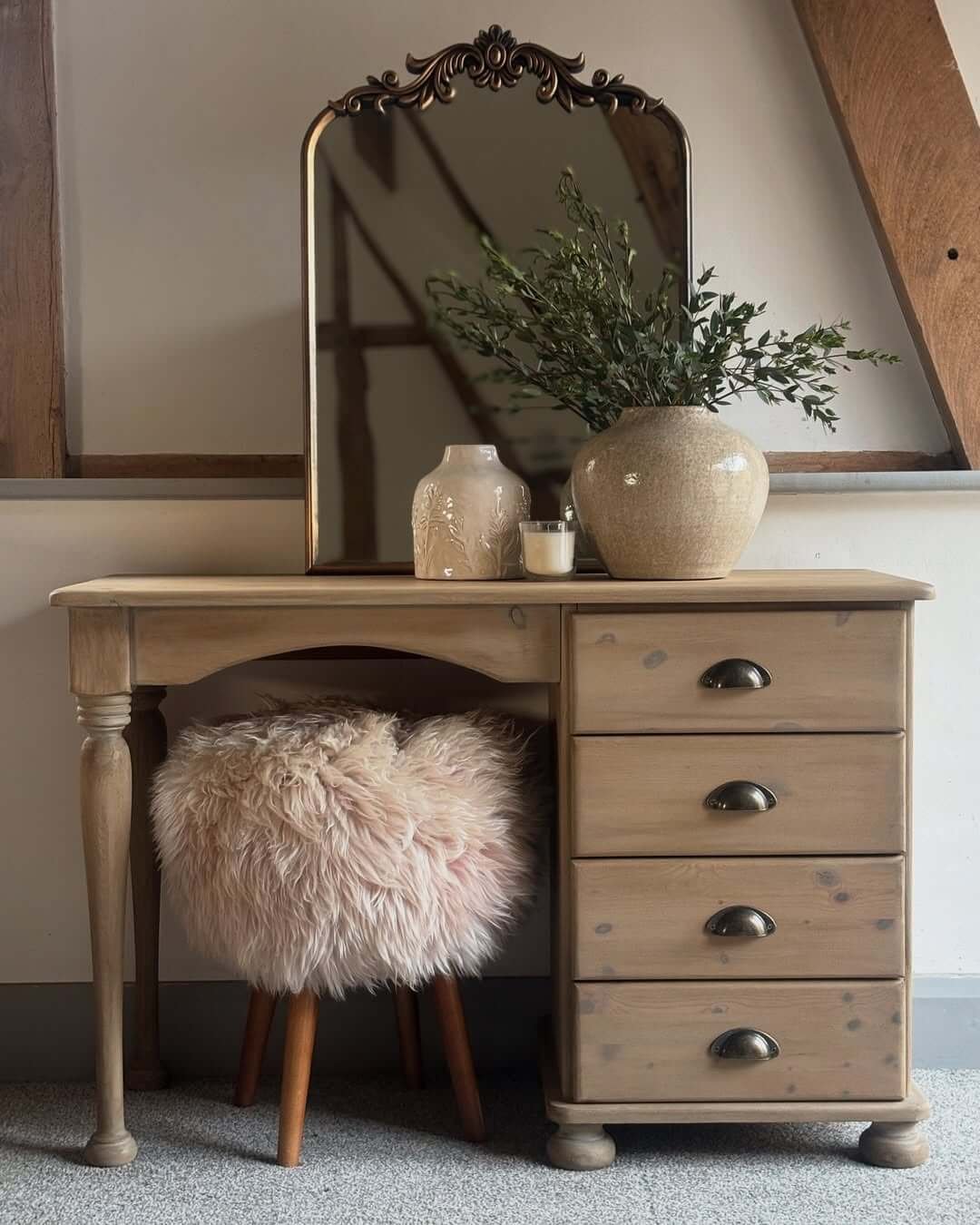 Charming Vanity Setup Blending Rustic and Vintage Elements