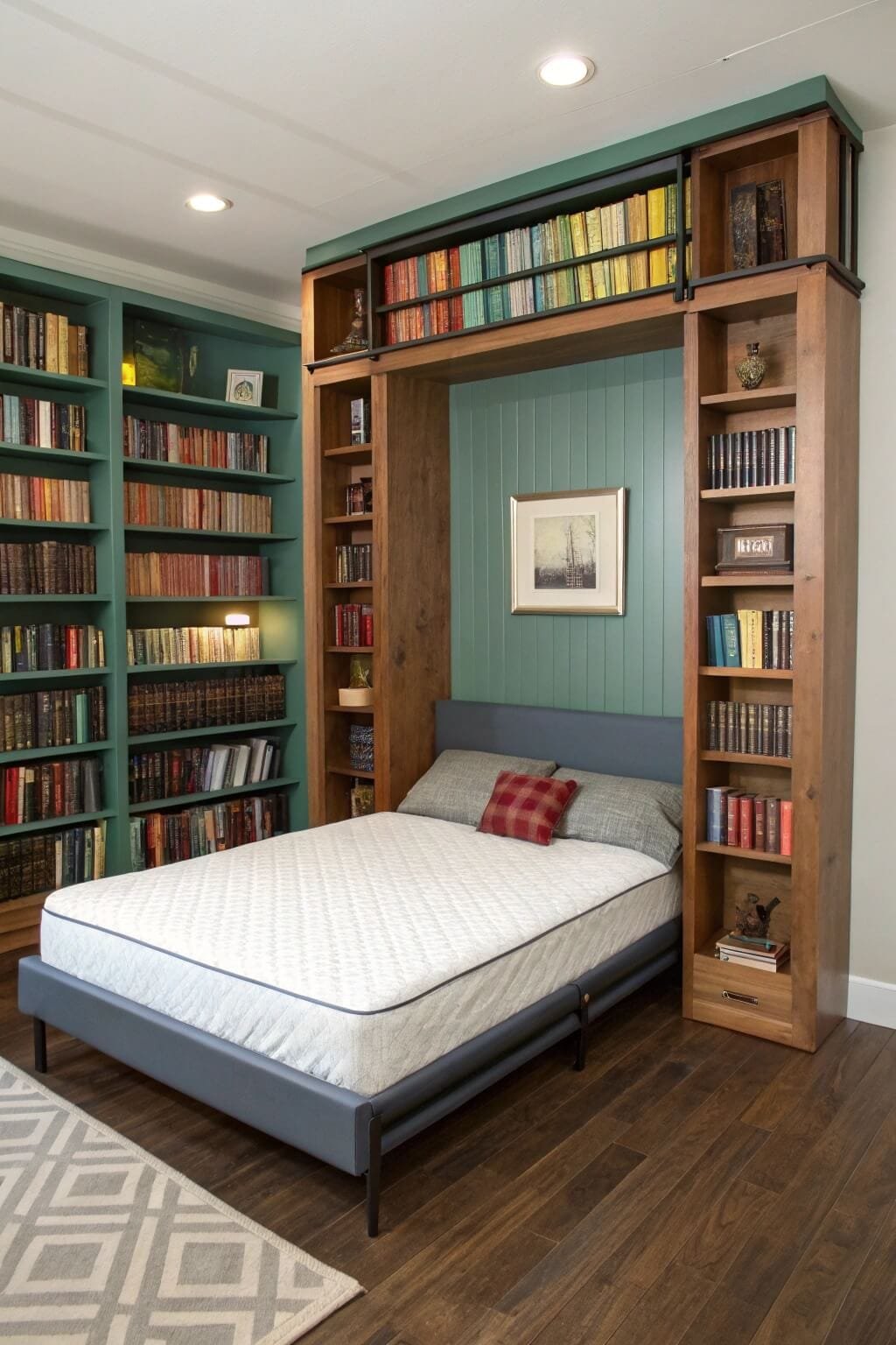 Clever bed design enhances space with integrated shelving