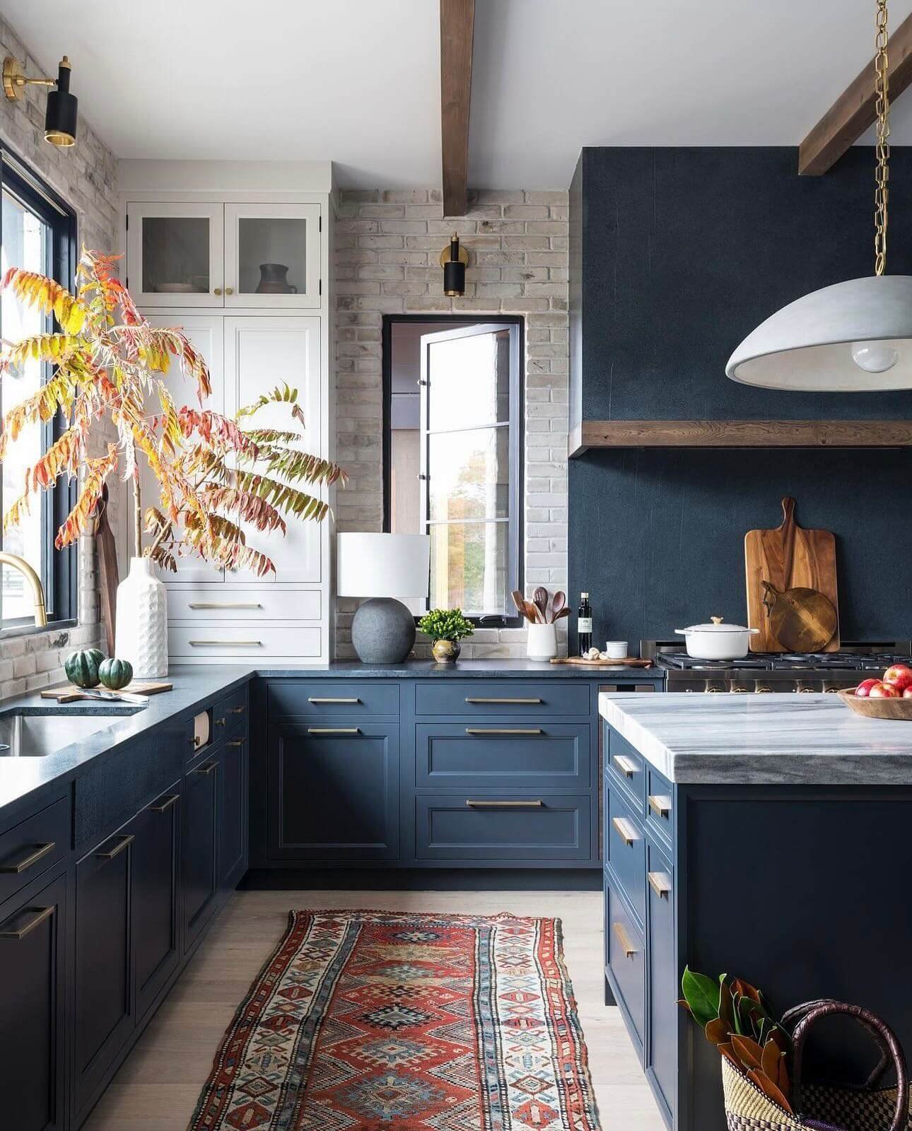 Navy Cabinetry and Rustic Charm