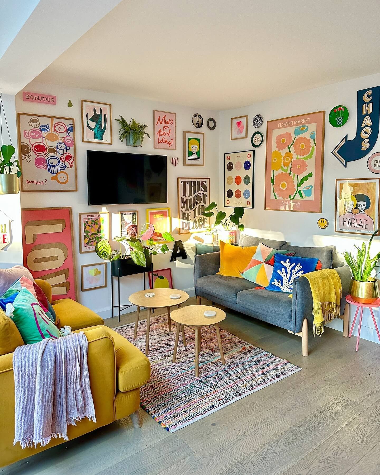 Vibrant decor creates a warm and inviting living space