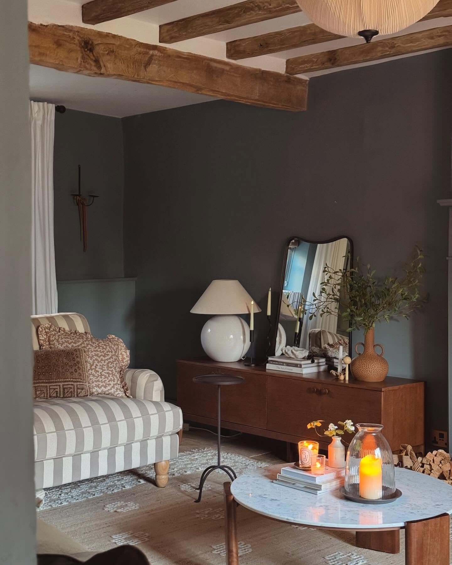 Cozy interior design with rustic charm and elegant accents