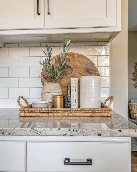 Minimalist Kitchen Counter Decor with Wooden Board