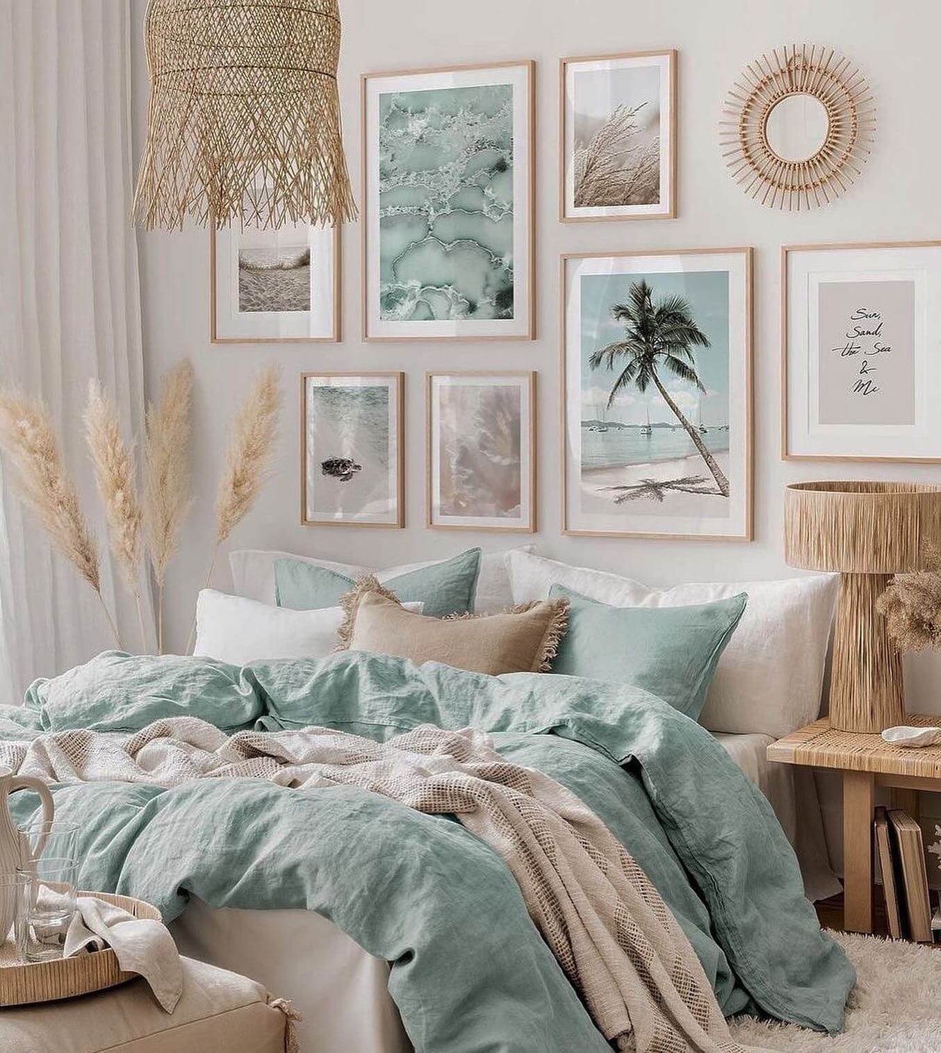 Cozy linens and beachy decor