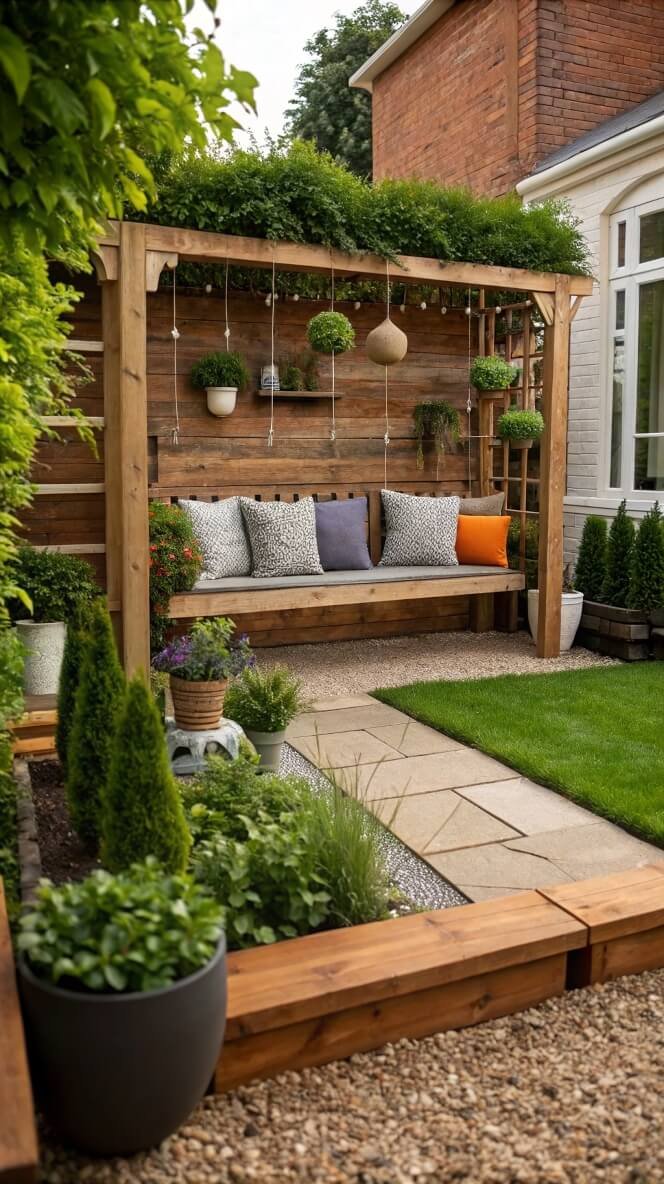 Cozy pergola retreat with vibrant accents