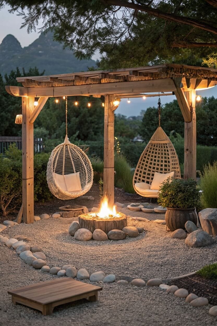Inviting circular stone fire pit
